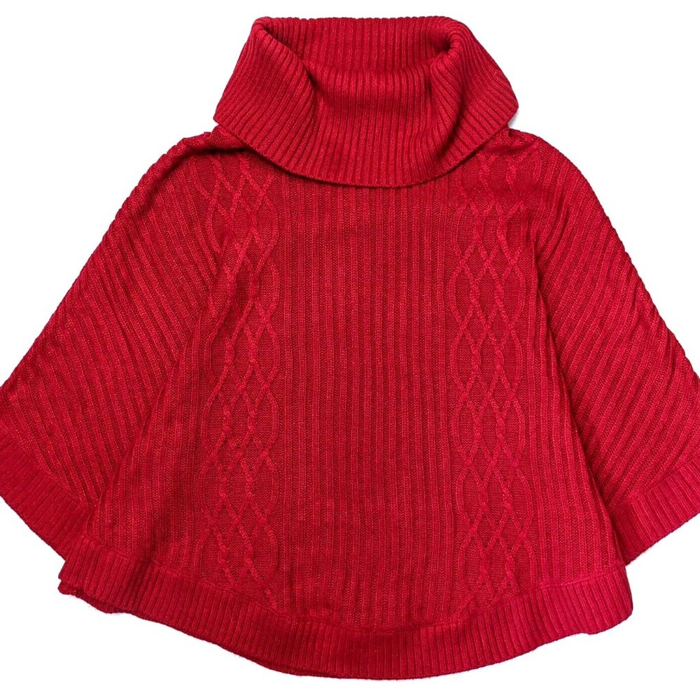 Black Rivet Cable Knit Poncho Sweater Size Large Red